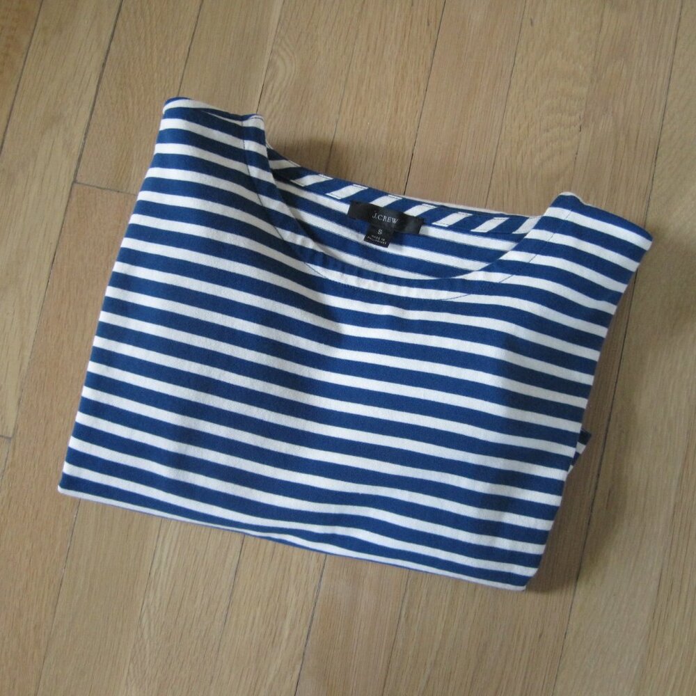 J. Crew Knit Front-Pocket Shift Dress in Blue & White Stripes Size S 100% Cotton - Picture 5 of 8